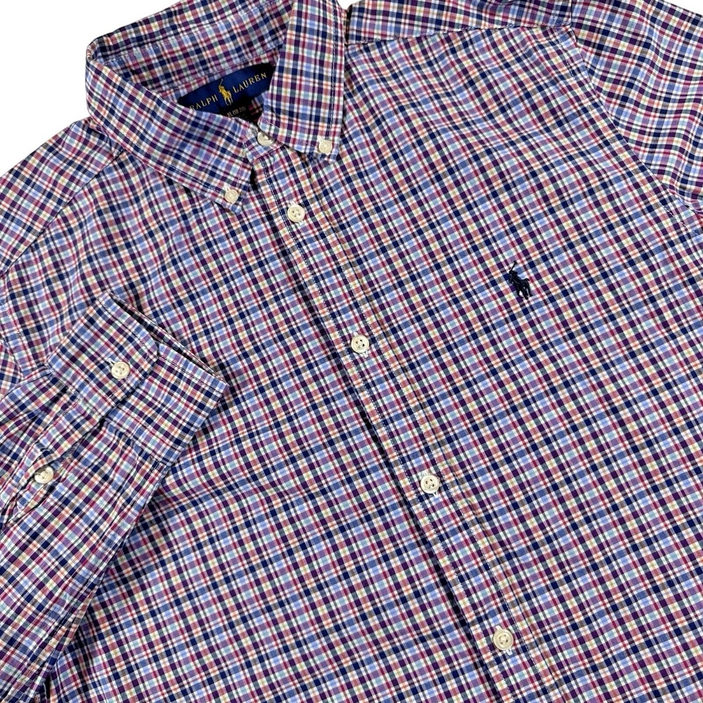 Ralph Lauren Plaid Button Down Shirt Boys XL 18-20 Multi Color Long Sleeve Pony